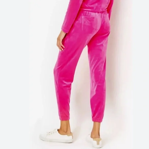 Lilly Pulitzer Mallie Velour Pants Raspberry Rouge - Picture 2 of 13